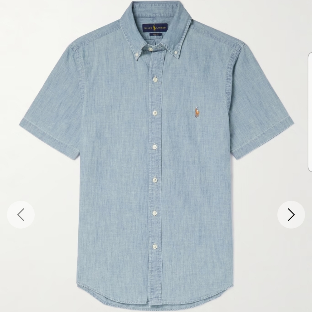 Ralph Lauren Slim-Fit Button-Down Collar Logo-Embroidered Cotton-Chambray Shirt